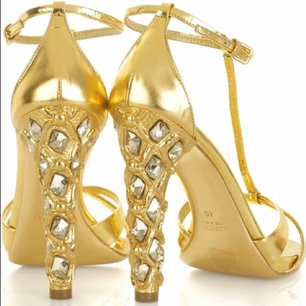 Miu Miu Gold Jewel Sandal Heels, 38 1/2
